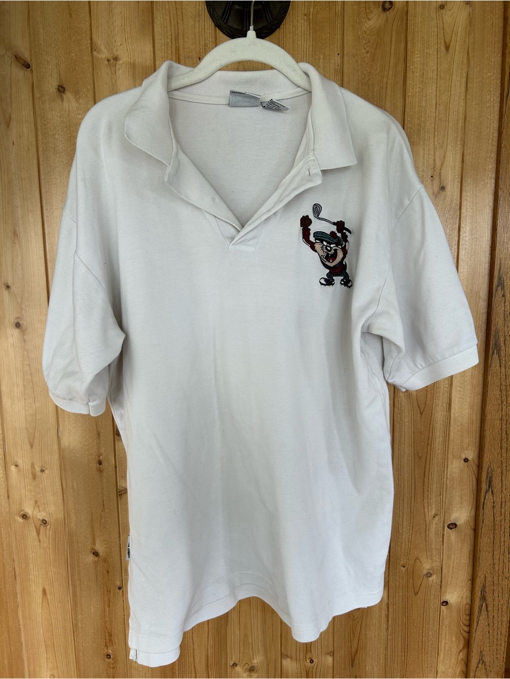 Men's Acme Clothing Looney Tunes Taz Embroidered White Polo Size Large